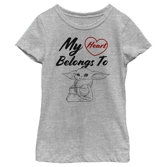 Girl's Star Wars: The Mandalorian Valentine's Day My Heart Belongs To Grogu  Graphic Tee Athletic Heather Large