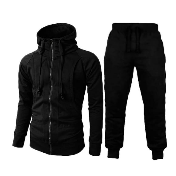 Ediodpoh Mens Autumn and Winter Fashion Casual Drawstring Zipper Hooded Long Sleeve Sports Sweater Set Men Sweatsuits Sets Black M
