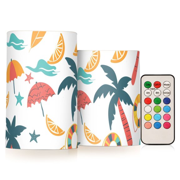 Beach Theme Flameless Candles LED Lights Battery Operated Candles with Remote and Timers Flicker Lights Votive Set of 2