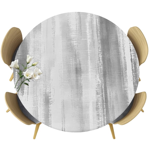 Light Gray Ombre Round Tablecloth 36-44 Inch Round Fitted Table Cloth with Elastic Edge, Modern Abstract Art Oil Painting Waterproof Table Cover Protector for Outdoor Picnic Party Dining