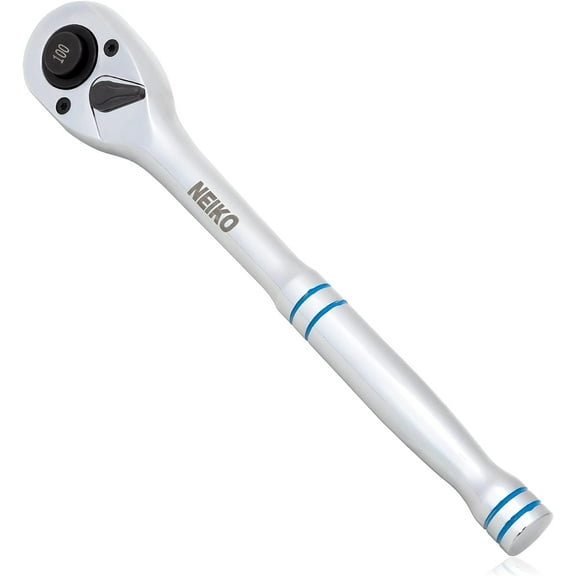 Neiko 03117A 1/2 Inch Ratchet Wrench, 100-Tooth Reversible Ratchet, 3.6 Degree, Quick Release 1/2 Drive Ratchet, 10" Long Handle Ratchet, Oval Head Socket Wrench, CR-V Steel Half Inch Rachet Wrench