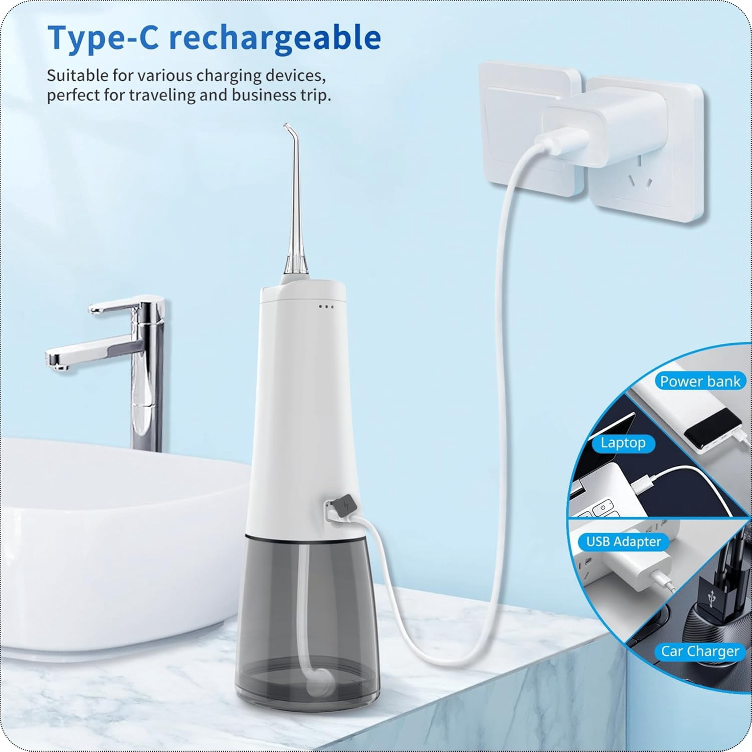 Cordless Water Dental Flosser, 9 Modes with LED Screen, 300ml Portable Oral Irrigator, Rechargeable IPX7 Waterproof Teeth Cleaner for Home and Travel, White