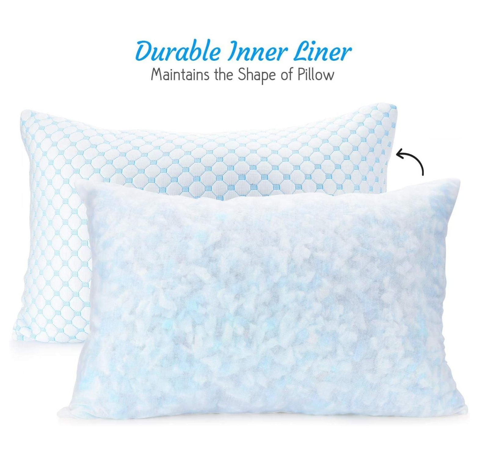 KriKac Cooling Pillow, Shredded Queen Size Set of 2, Gel Infused Cool Pillow, Adjustable Cooling Pillows for Sleeping, Breathable Queen Pillows, Washable Removable Bed Pillow Cover