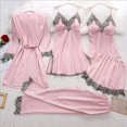 thumbnail image 2 of TAIAOJING Women's Satin Pajama Set 5Pcs Sleepwear Silky Pajama Set Lace Cami Pjs With Robe Nightwear, 2 of 7