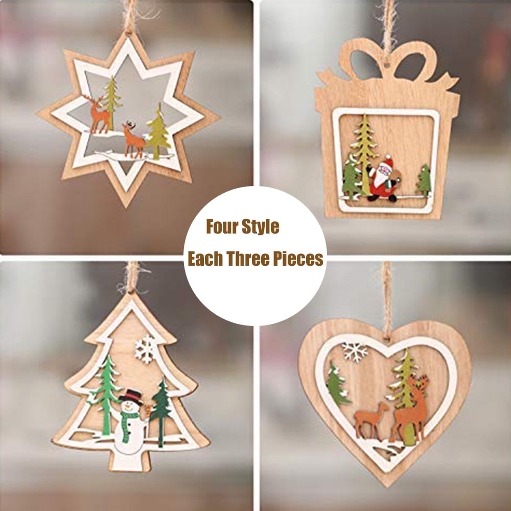 10x Unfinished Wood Hollow Leaves Xmas Christmas Tree Ornament Gift Tags 