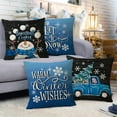 thumbnail image 4 of Warm Winter Wishes Decorative Throw Pillow Covers 18x18 Set of 4, Snowman Truck Christmas Tree Blue Black Outdoor Pillowcase, Let It Snow Snowflake Holiday Farmhouse Cushion Case Home Decor, 4 of 6