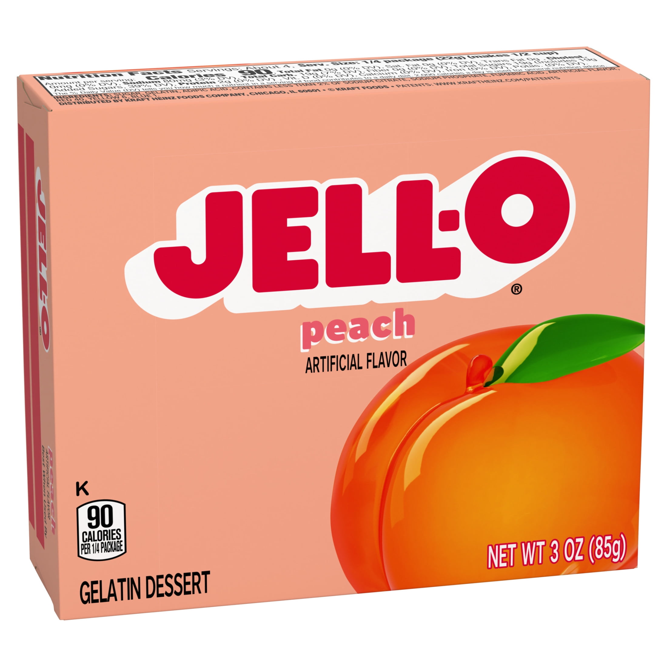 Jell-O Peach Artificially Flavored Gelatin Dessert Mix, 3 oz Box
