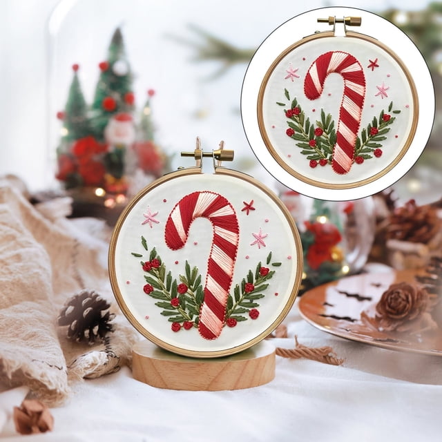 AKEGAMN Clearance! Christmas Embroidery Kit For Adults Beginners Christmas Embroidery Kit For Adults Beginners, Diy Handmade Candy Cane Pattern For Kids, Stamping Embroidery Patterns For Home, Chris