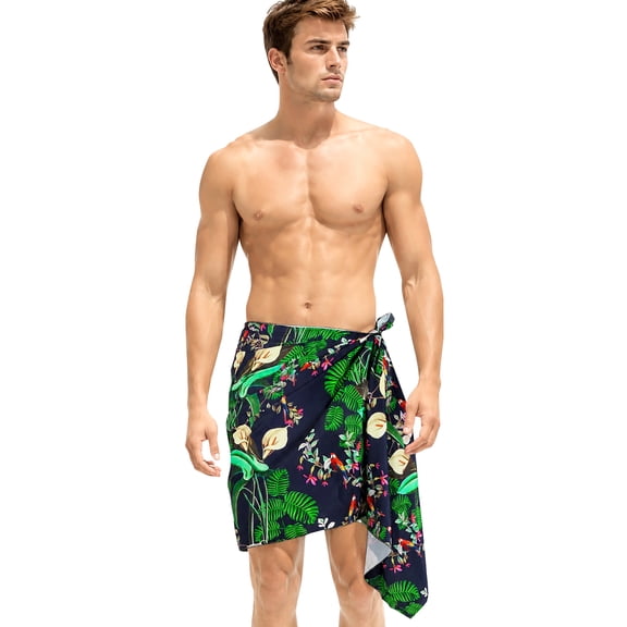 LA LEELA Men's Swimwear Pareo Beach Summer Short Sarong One Size Denim, Floral Vacation Holiday Party