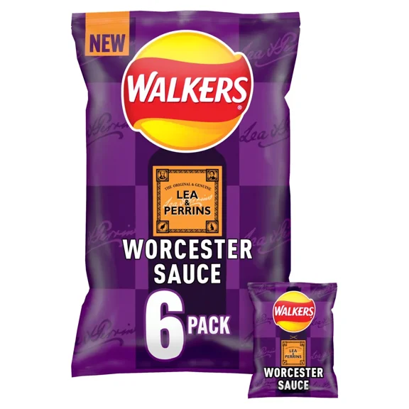 Walkers Lea & Perrins Worcestershire Sauce Multipack Crisps 6x25g, Imported from Britain