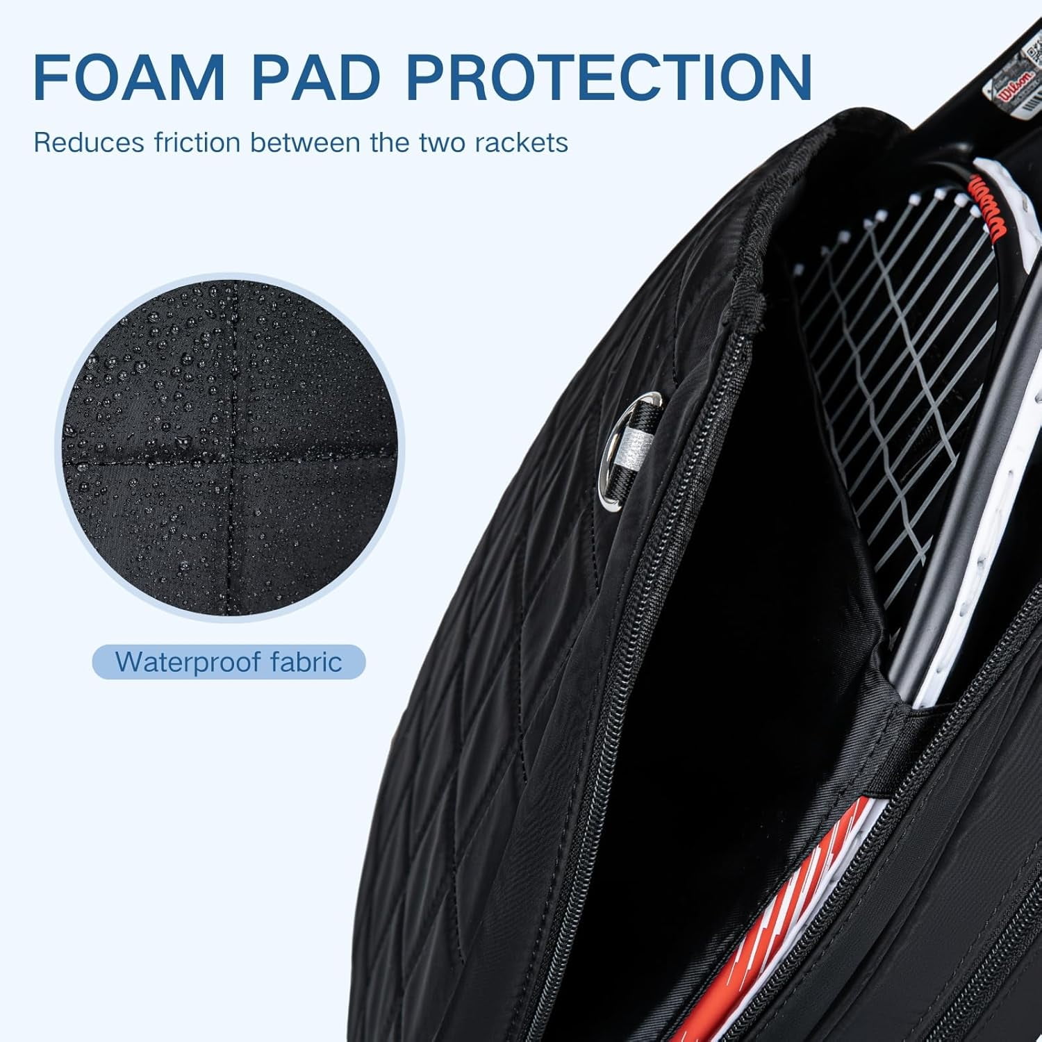 Quilted Tennis Backpack for 2 Rackets, Slim & Lightweight Waterproof Sling Bag for Tennis, Pickleball, Padel, Crossbody Sport Bag for Men & Women