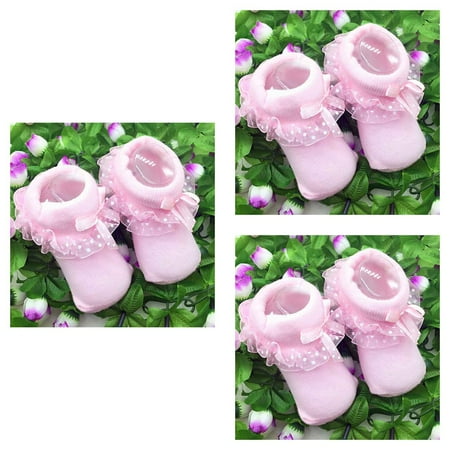 

wrea3pcs 1 Pair Girl Kids Newborn Infant Baby Socks Warm Lace Bowknot Non-slip Cotton Ankle Cute Socks
