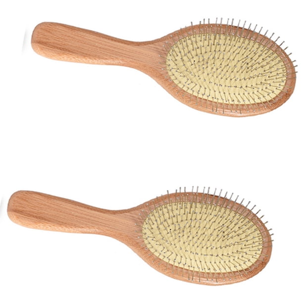 2X Aguja de Acero de Madera Cepillo para El Cabello Pin Cepillo para El Cabello Masaje del Cabelludo Mejorar del Cabello de Madera Peine para Desenredar-1
