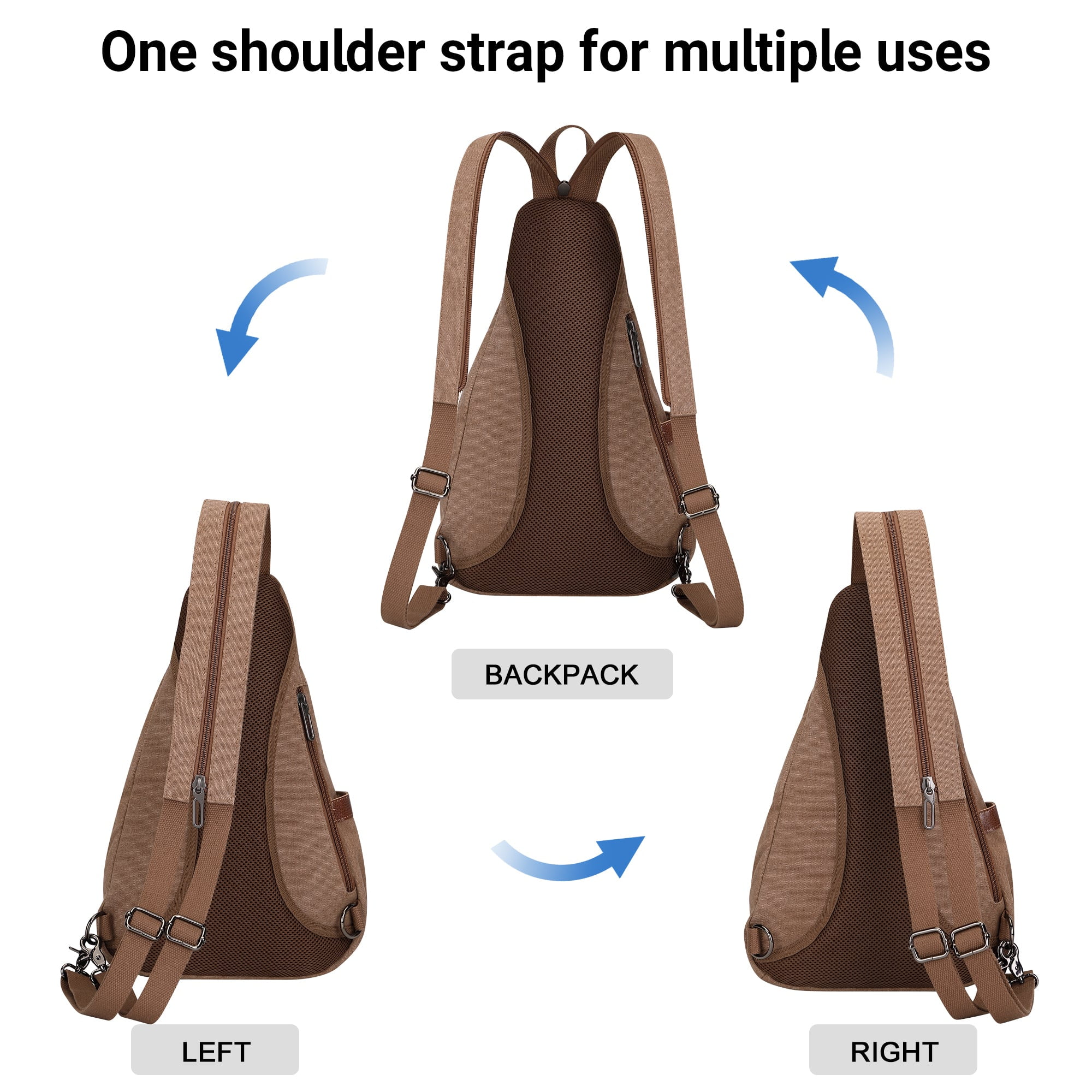WITZMAN Canvas Sling Bag for Men Women Convertible Sling Backpack Crossbody Vintage Chest Bag Travel Casual Daypack(A8003 Brown)