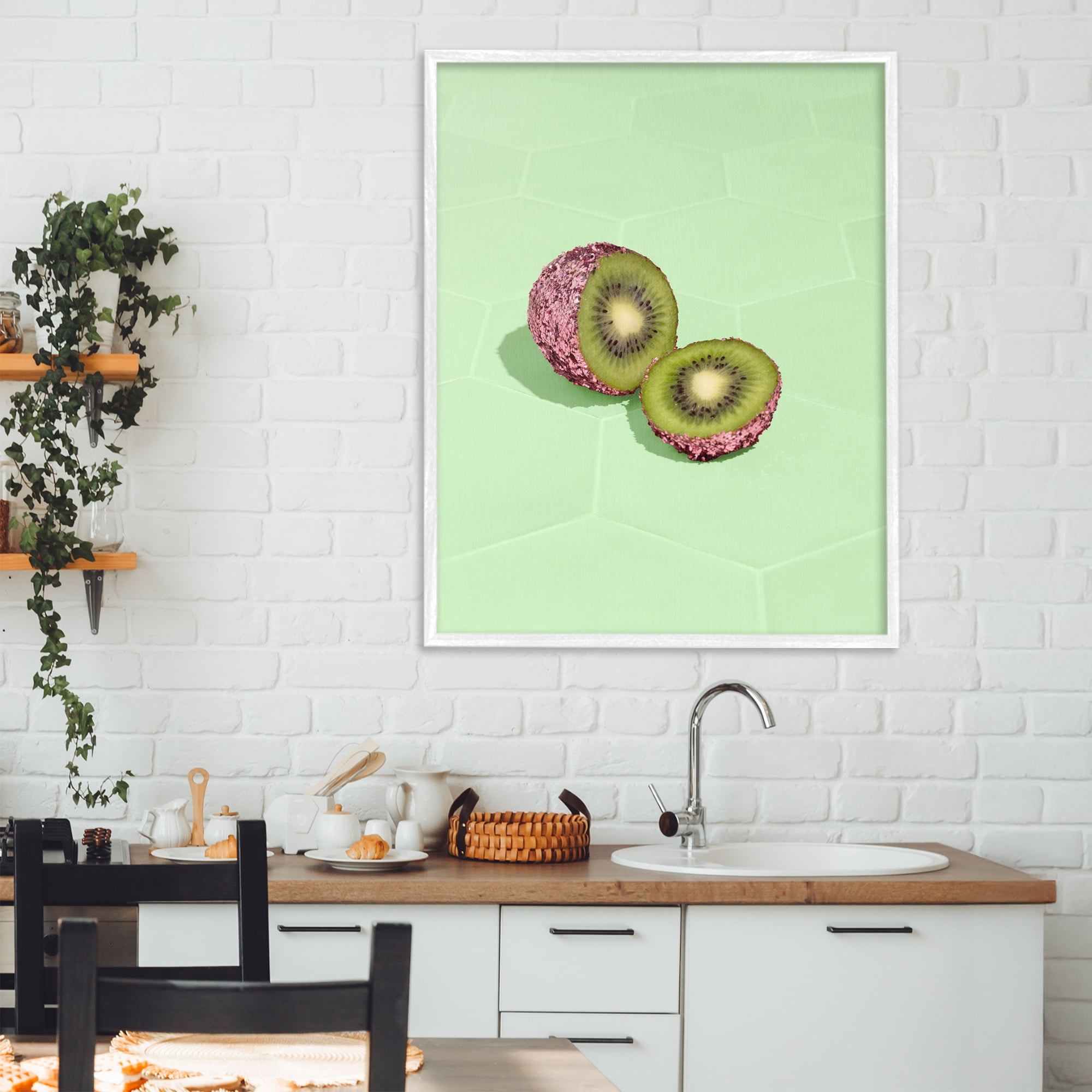 Stupell Industries Green Glimmer Kiwi White Framed Giclee Art, design by LISH Creative