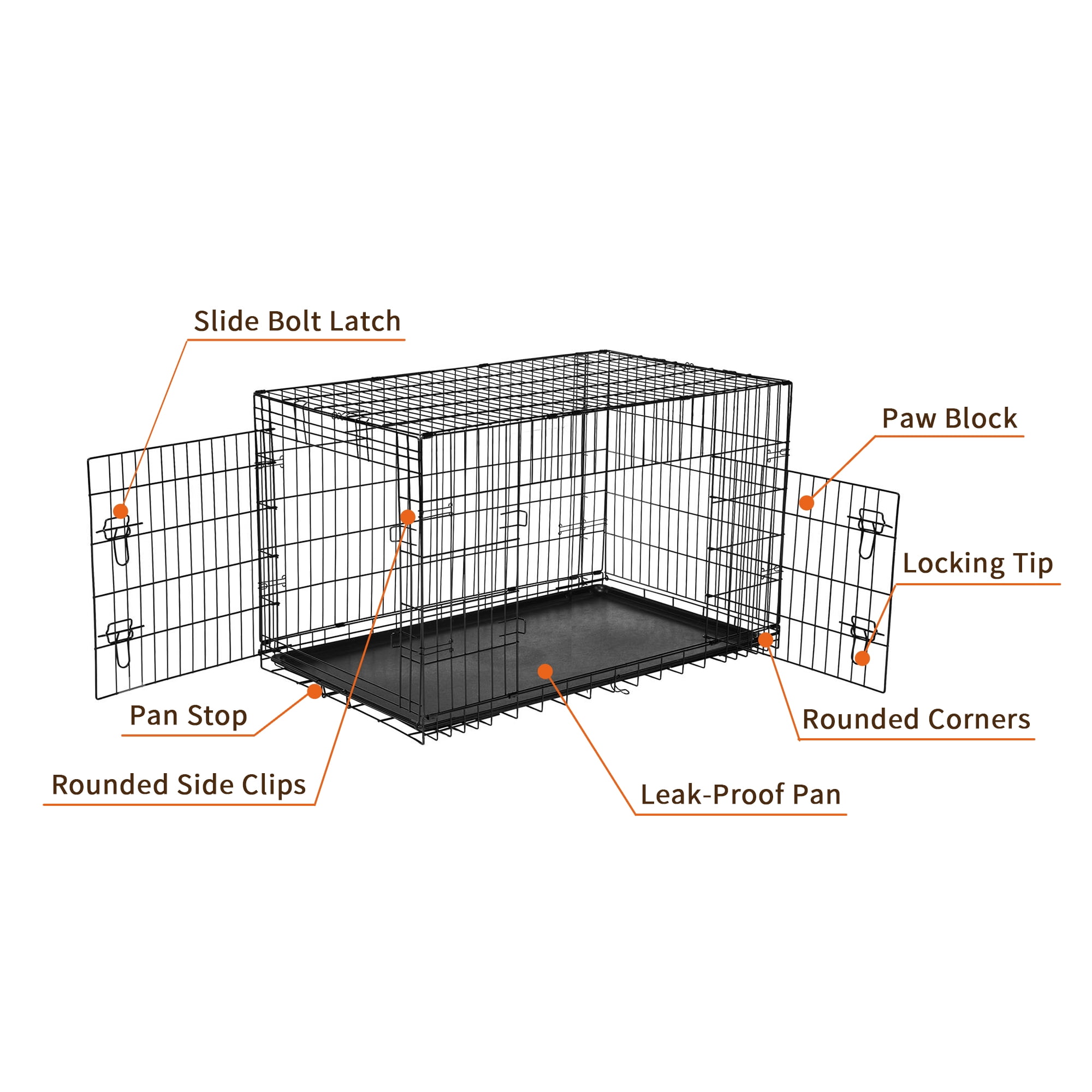 Elevon Foldable Double Door Dog Crate with Leak-Proof Tray, 24-Inch