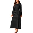 thumbnail image 4 of INSPIRE CHIC Vestidos de Mujer Cuello Redondo Mangas Largas de Linterna Vestido Maxi Formal L Negro, 4 of 5