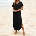 thumbnail image 3 of Ahabrexf Short Dress for Women Casual V Neck Short Sleeve Pocket Regular Length 1Pc, 3 of 7