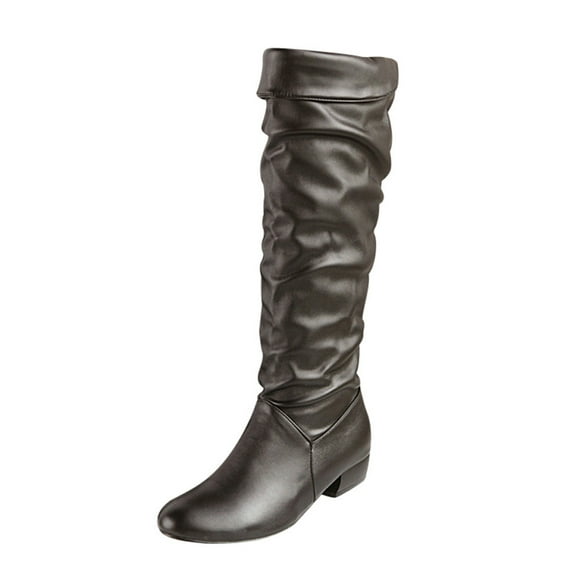 Kcodviy High Knee Riding Leather Boots for Women Knee High Boots Heels Flat Long Thigh High Boots for Women Winter Women's Boots
