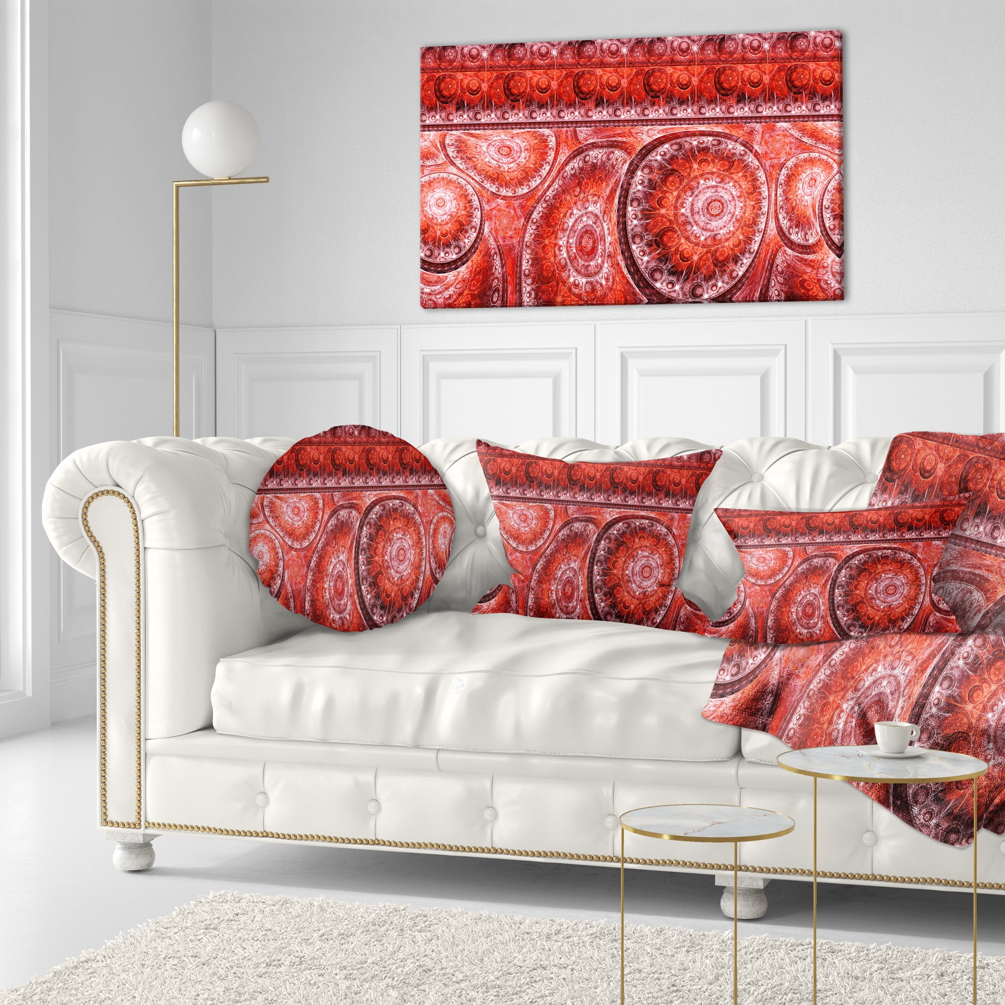 Designart Red Living Cells Fractal Design - Abstract Throw Pillow - 12x20