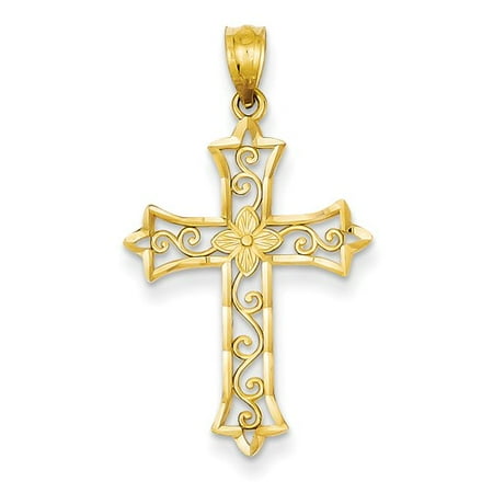 14k Yellow Gold Fleur de Lis Cross Pendant