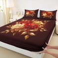 thumbnail image 4 of Feelyou Red Gold Rose Twin Sheet Sets, Romantic Fashion Floral Twin Fitted Sheet, Romantic Anniversary Theme Flat Sheet, Super Cozy Room Decor, 3 Pieces, 4 of 8