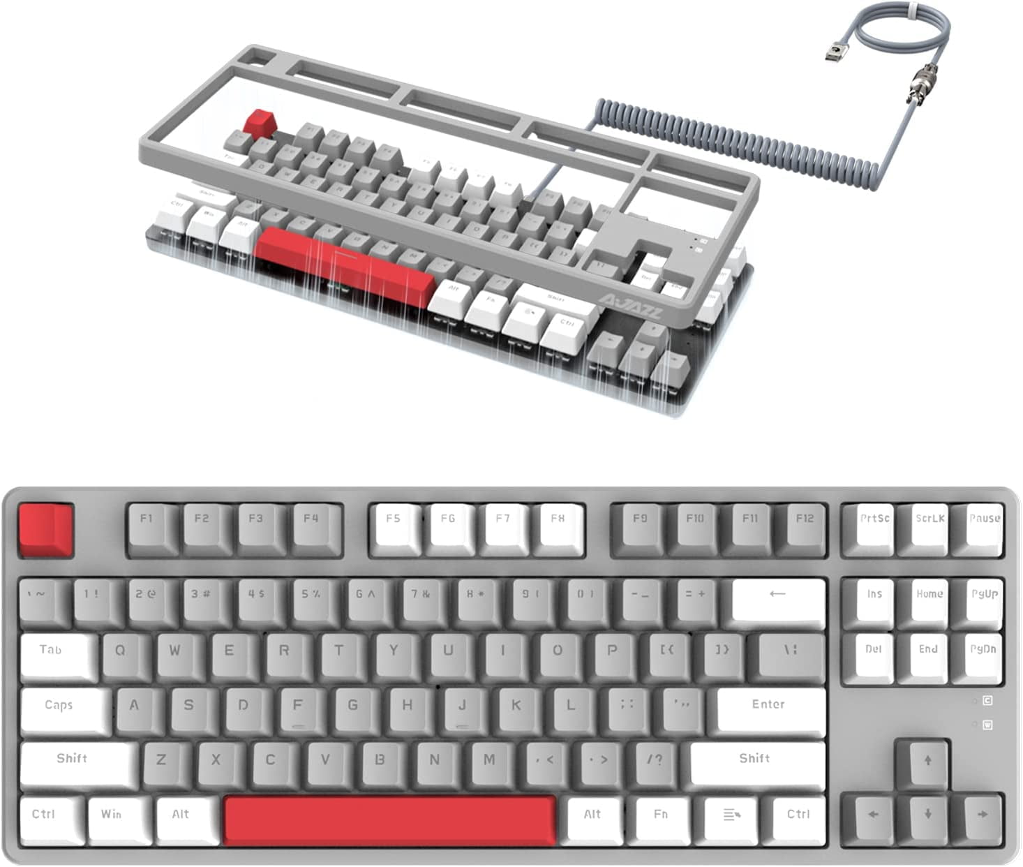Ajazz AK873 Wired Hot Swappable Mechanical Keyboard, Coiled Cable, 22 RGB Backlit, Classic 3 Color PBT Floating Keycaps, 87% Keyboard with Detachable Magnet Cover, Custom DIY Keyboard