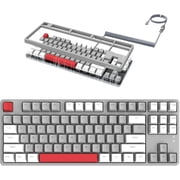 Ajazz AK873 Wired Hot Swappable Mechanical Keyboard, Coiled Cable, 22 RGB Backlit, Classic 3 Color PBT Floating Keycaps, 87% Keyboard with Detachable Magnet Cover, Custom DIY Keyboard