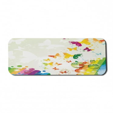 Colorful Computer Mouse Pad, Silhouettes of Butterflies Freedom of the Nature Festival Artwork Print, Rectangle Non-Slip Rubber Mousepad Large, 31" x 12" Gaming Size, Multicolor, by Ambesonne