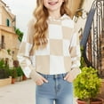 thumbnail image 3 of HAOTAGS Big Girls Hoodie Crop Tops, Plaid Hooded Sweatshirts Long Sleeve Pullover Top Beige 5 Years, 3 of 6