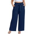 thumbnail image 2 of Xdegoge Plus Size Pants Women Elastic High Waist Trousers Featuring Self Tie Belt Wide Leg Flowy Summer Beach Dressy Casual Lounge Bottoms with Deep Side Pockets, 2 of 7