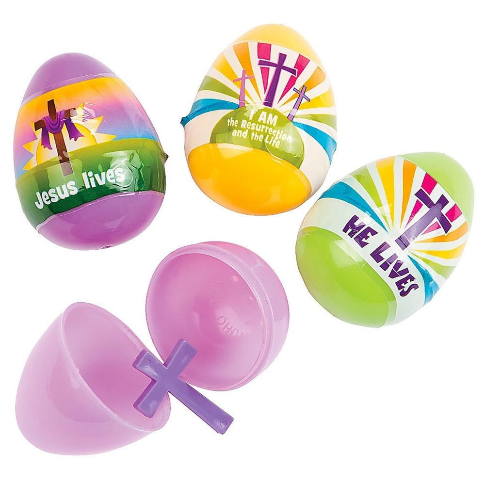 BestPysanky Set of 12 Religious Plastic Easter Eggs with Cross Inside