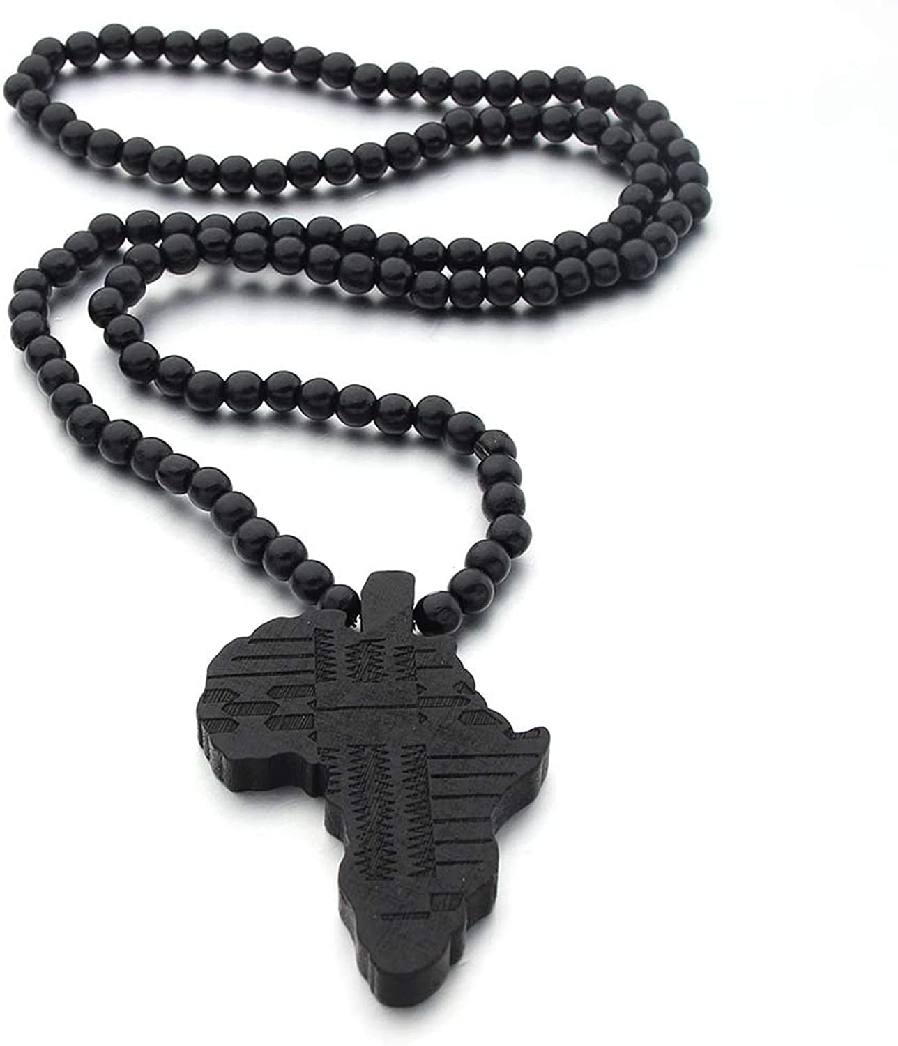 NEW MENS AFRICA MAP GOOD WOOD INSPIRED  AFRICAN WOODEN BEAD CHAIN NECKLACE 