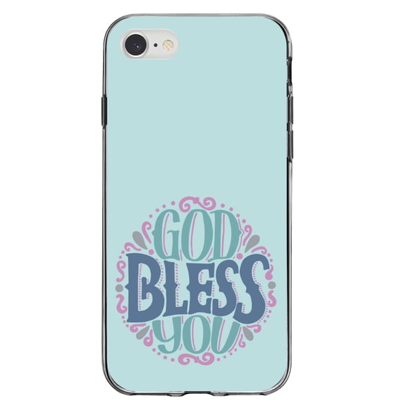 DistinctInk Clear Shockproof Hybrid Case for iPhone 7 8 SE (2020 Model) 4.7" Screen TPU Bumper Acrylic Back Tempered Glass Screen Protector - God Bless You - Circle Floral