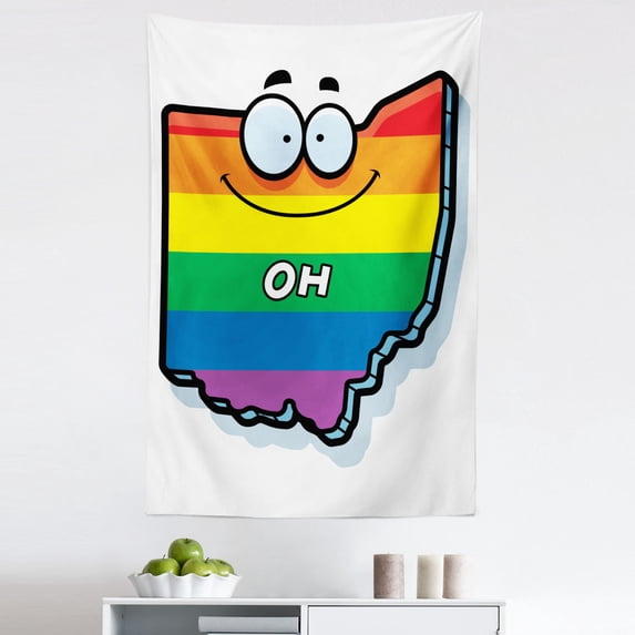 Ohio Art Tapestry, Ohio Smiling in Rainbow Colors Map of the State United State of America Artwork, Fabric Wall Hanging Decor for Bedroom Living Room Dorm, 5 Sizes, Multicolor, by Ambesonne