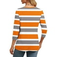 thumbnail image 4 of CLOISE 3/4 Sleeve Tops for Women V Neck Shirt Striped Pullover Blouses Casual Fall Winter Clothes Orange L, 4 of 8
