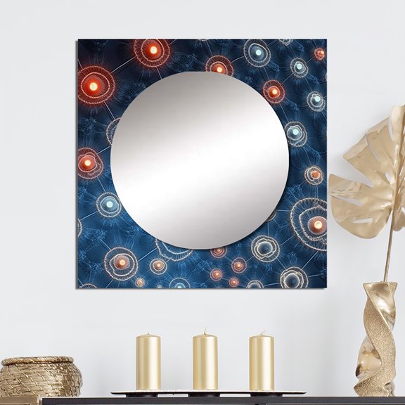 Designart "Abstract Light Infinity Matrix of Illumination II" Fractals Blue Large Square Mirror - Square Bedroom Mirror Printed Wall Decor - Transitional Square Printed Wall Mirror Art