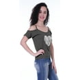 thumbnail image 5 of Moomaya Cold Shoulder Top For Women w/ Sequin Heart Patch Short Summer Tunic, XS-XL, 5 of 9