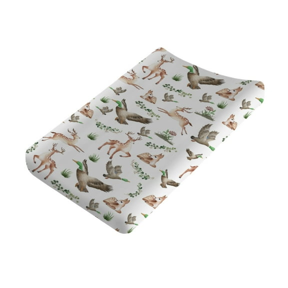 Wild Animals Hunting Changing Pad Covers for Baby Boy Girl 32''x 16'' Deer Mallard Duck Boho Leaves Fitted Changing Pad Sheets Soft Diaper Changing Table Mat