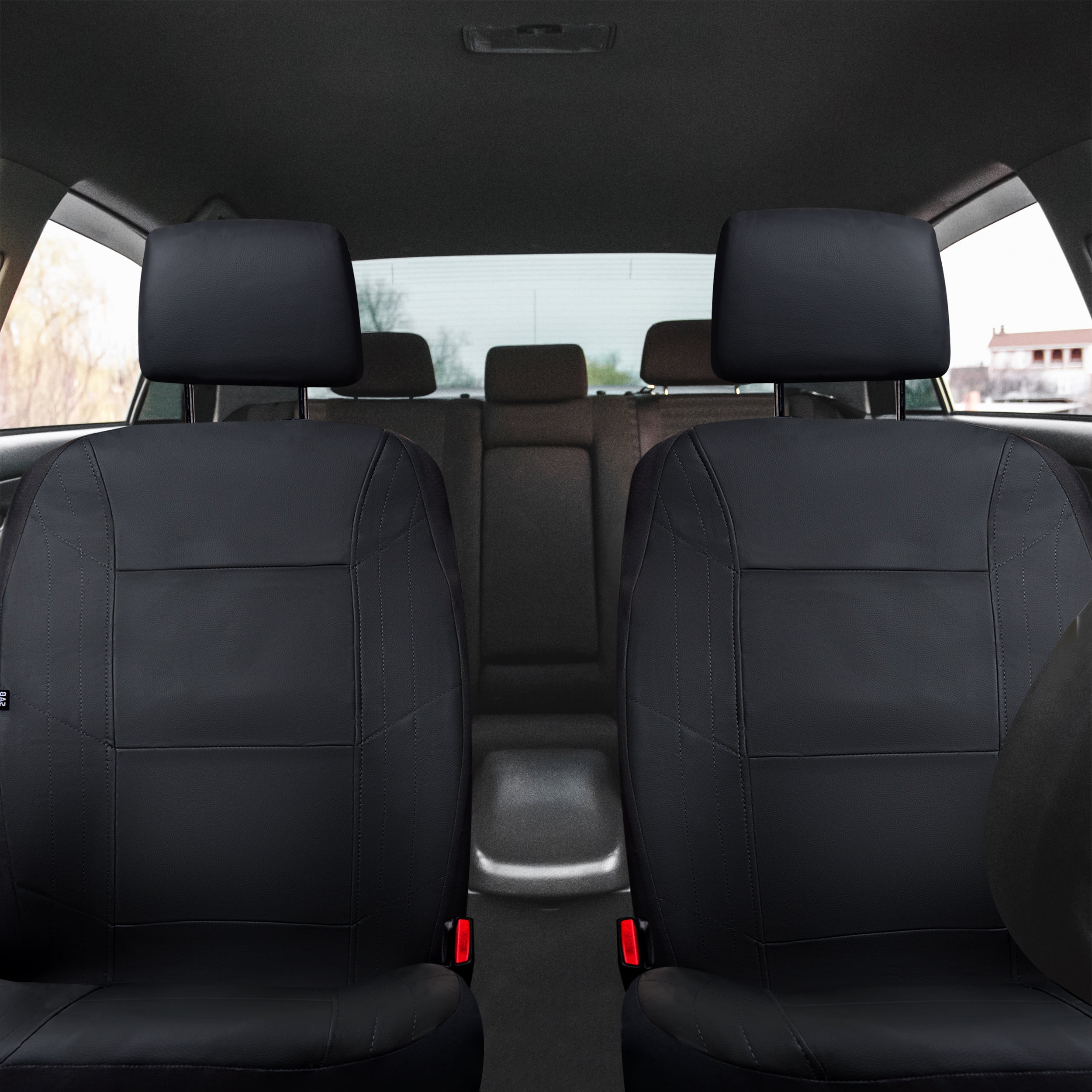 Custom Accessories Vegan Leather Car Seat Covers, Midnight Black, 2-Piece Set