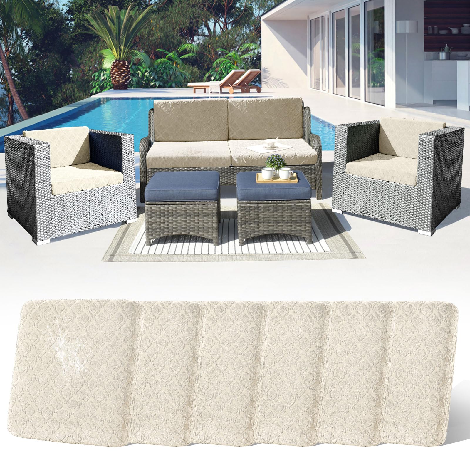 Patio Stretch Sofa Cushion Covers Outdoor Cushion Cover Replacement Couch Slipcover Sofa Seat Cover(Black, 6pcs)