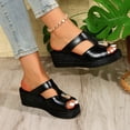 thumbnail image 5 of Xucatan Women's Rhinestone Wedge Sandals, Metallic Faux Leather Open Toe Mules, Glamorous Plus Size Slip On Shoes for Evening Events Gift, 5 of 9