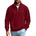 thumbnail image 2 of Fmbrln Fall Winter Mens Quarter Zip Sweatshirt Knit Stand Collar Long Sleeve Shirts Solid Color Pullover Tops with pocket Wine 3XL, 2 of 6