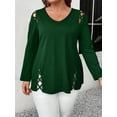 thumbnail image 3 of Womens Summer Cold Shoulder Tops Long Sleeve T Shirts Pullover -Strap Cutout Design Blouses Dark Green 5XL, 3 of 5