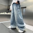 thumbnail image 5 of shqvo Boys Jeans Size 18 High Waisted Straight Leg Casual Demin Pants Boys Casual Baggy Fashion Trousers Streetwear with Pockets Blue 15-16 Years, 5 of 9