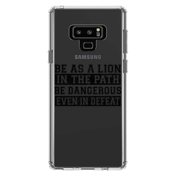 DistinctInk Clear Shockproof Hybrid Case for Samsung Galaxy Note 9 - TPU Bumper Acrylic Back Tempered Glass Screen Protector - Be As A Lion - Dangerous in Defeat