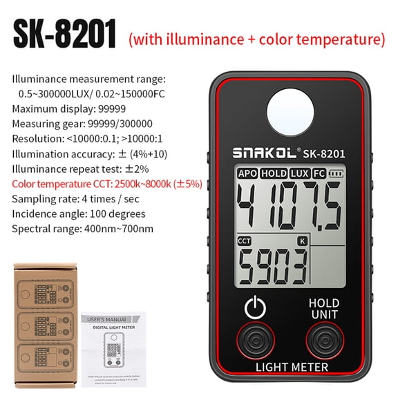 Illuminance Meter,Buzhi Led Test Meter 0.5-300000lux Led Test Color Temperature Tester Meter 0.5-300000lux Led Precise Meter 0.5-300000lux Tester Precise Meter Hxber Wotao Multicolor -8202