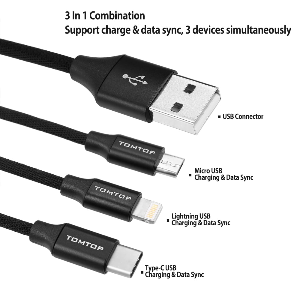Colorful Dog Paw Print 3 in 1 Multiple USB Stretch Charger Cord with Micro,Type C,iOS Connectors with Cell Phone Tablets More
