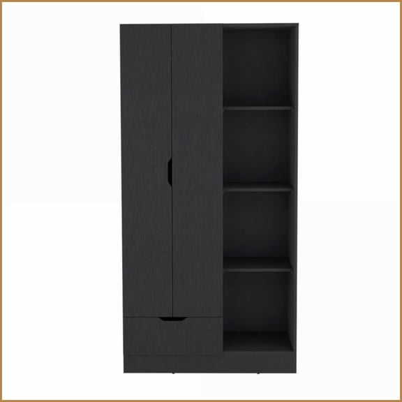 Armoires & Wardrobes | Dover Storage Armoire with Shelves, Cabinet & Drawer | Black | Engineered Wood