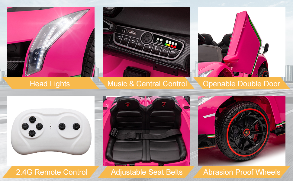 UBesGoo Electric Ride On Car 12V Licensed Lamborghini for Kids Girl, Parent  Control, LED Headlights - Pink 